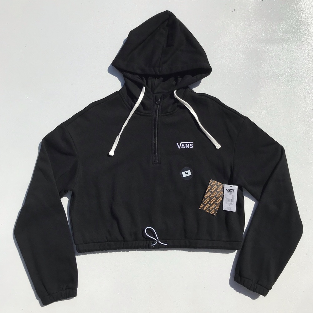 NEW! VANS “Vine” Half-Zip Crop Hoodie - Black